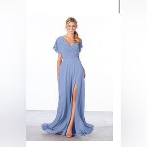 Morilee Chiffon Bridesmaid Dress with Flutter Sleeve and Front Slit STYLE #21667
